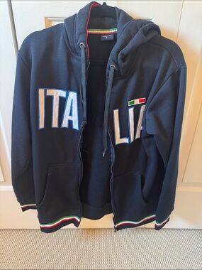 Venezia Navy Hooded Shirt Jacket with Tricolor Trim